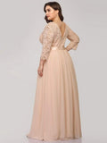 A-Line Empire-Waist Half Sleeves Plus Size Lace Appliques Formal Evening Dress