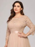 A-Line Empire-Waist Half Sleeves Plus Size Lace Appliques Formal Evening Dress