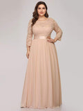 A-Line Empire-Waist Half Sleeves Plus Size Lace Appliques Formal Evening Dress