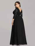 A-Line Empire-Waist Half Sleeves Plus Size Lace Appliques Formal Evening Dress