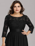 A-Line Empire-Waist Half Sleeves Plus Size Lace Appliques Formal Evening Dress
