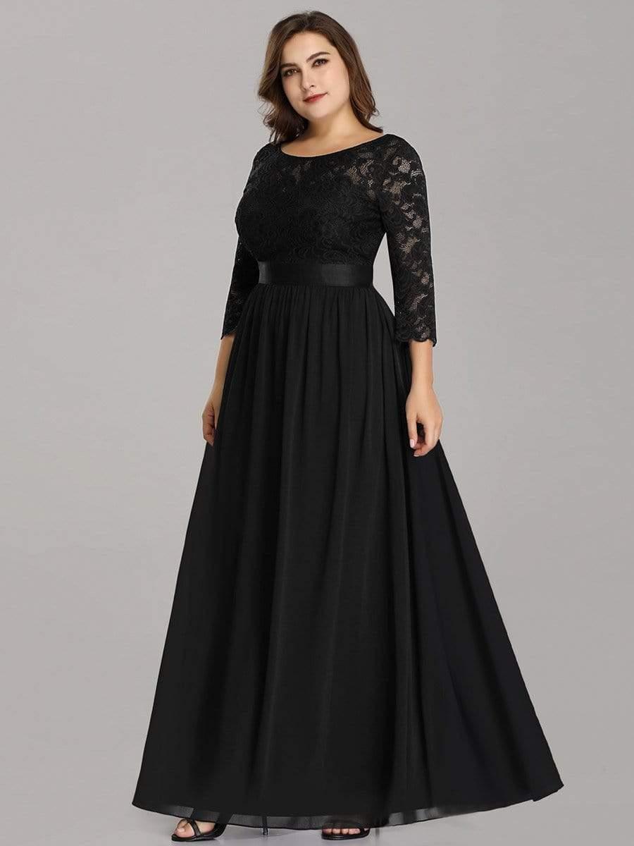 A-Line Empire-Waist Half Sleeves Plus Size Lace Appliques Formal Evening Dress