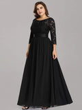 A-Line Empire-Waist Half Sleeves Plus Size Lace Appliques Formal Evening Dress