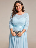 A-Line Empire-Waist Half Sleeves Plus Size Lace Appliques Formal Evening Dress