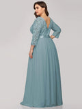 A-Line Empire-Waist Half Sleeves Plus Size Lace Appliques Formal Evening Dress