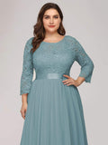 A-Line Empire-Waist Half Sleeves Plus Size Lace Appliques Formal Evening Dress