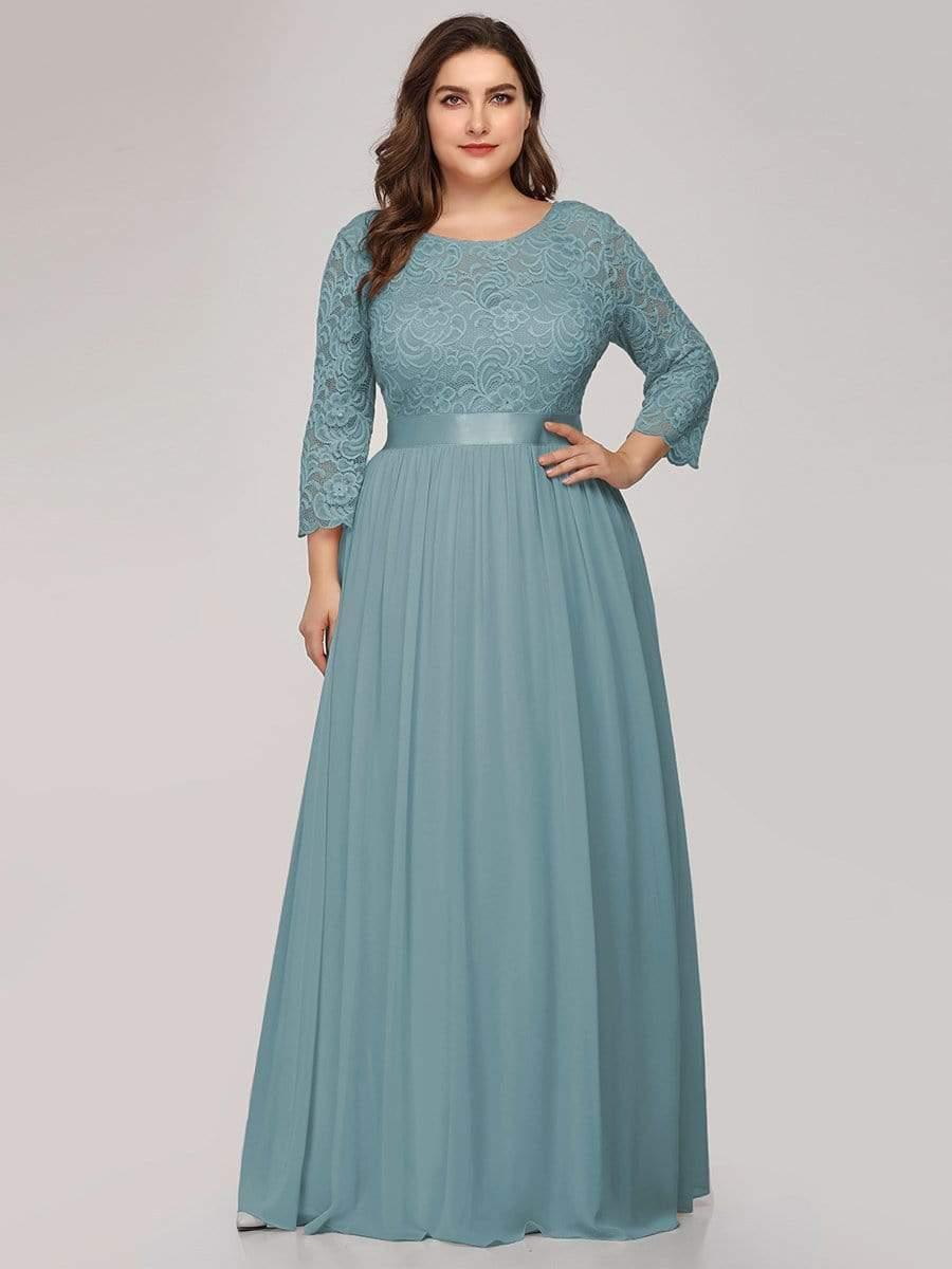 A-Line Empire-Waist Half Sleeves Plus Size Lace Appliques Formal Evening Dress
