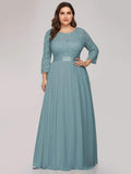 A-Line Empire-Waist Half Sleeves Plus Size Lace Appliques Formal Evening Dress
