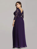 A-Line Empire-Waist Half Sleeves Plus Size Lace Appliques Formal Evening Dress