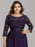 A-Line Empire-Waist Half Sleeves Plus Size Lace Appliques Formal Evening Dress
