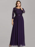 A-Line Empire-Waist Half Sleeves Plus Size Lace Appliques Formal Evening Dress