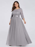 A-Line Empire-Waist Half Sleeves Plus Size Lace Appliques Formal Evening Dress