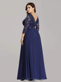 A-Line Empire-Waist Half Sleeves Plus Size Lace Appliques Formal Evening Dress