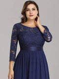 A-Line Empire-Waist Half Sleeves Plus Size Lace Appliques Formal Evening Dress