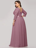 A-Line Empire-Waist Half Sleeves Plus Size Lace Appliques Formal Evening Dress