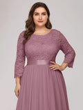 A-Line Empire-Waist Half Sleeves Plus Size Lace Appliques Formal Evening Dress