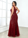 Plus Size Mermaid V-Neck Sequined Appliques Formal Dresses & Gowns