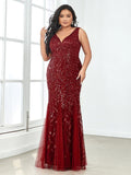 Plus Size Mermaid V-Neck Sequined Appliques Formal Dresses & Gowns