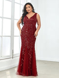 Plus Size Mermaid V-Neck Sequined Appliques Formal Dresses & Gowns