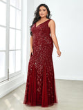 Plus Size Mermaid V-Neck Sequined Appliques Formal Dresses & Gowns