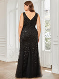 Plus Size Mermaid V-Neck Sequined Appliques Formal Dresses & Gowns