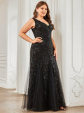 Plus Size Mermaid V-Neck Sequined Appliques Formal Dresses & Gowns