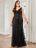 Plus Size Mermaid V-Neck Sequined Appliques Formal Dresses & Gowns