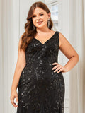 Plus Size Mermaid V-Neck Sequined Appliques Formal Dresses & Gowns