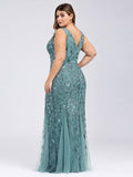 Plus Size Mermaid V-Neck Sequined Appliques Formal Dresses & Gowns
