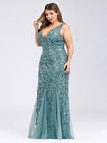 Plus Size Mermaid V-Neck Sequined Appliques Formal Dresses & Gowns