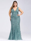 Plus Size Mermaid V-Neck Sequined Appliques Formal Dresses & Gowns