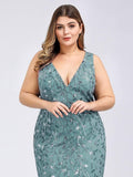 Plus Size Mermaid V-Neck Sequined Appliques Formal Dresses & Gowns