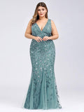 Plus Size Mermaid V-Neck Sequined Appliques Formal Dresses & Gowns