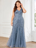 Plus Size Mermaid V-Neck Sequined Appliques Formal Dresses & Gowns