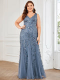 Plus Size Mermaid V-Neck Sequined Appliques Formal Dresses & Gowns