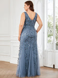 Plus Size Mermaid V-Neck Sequined Appliques Formal Dresses & Gowns