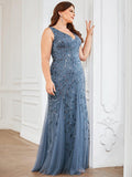 Plus Size Mermaid V-Neck Sequined Appliques Formal Dresses & Gowns