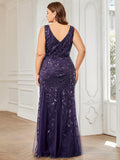 Plus Size Mermaid V-Neck Sequined Appliques Formal Dresses & Gowns