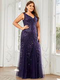 Plus Size Mermaid V-Neck Sequined Appliques Formal Dresses & Gowns