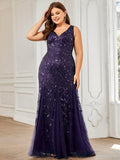 Plus Size Mermaid V-Neck Sequined Appliques Formal Dresses & Gowns