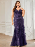 Plus Size Mermaid V-Neck Sequined Appliques Formal Dresses & Gowns