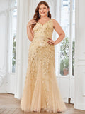 Plus Size Mermaid V-Neck Sequined Appliques Formal Dresses & Gowns