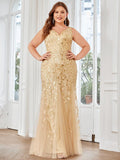Plus Size Mermaid V-Neck Sequined Appliques Formal Dresses & Gowns