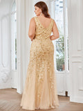 Plus Size Mermaid V-Neck Sequined Appliques Formal Dresses & Gowns
