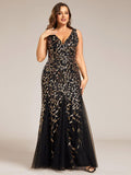 Plus Size Mermaid V-Neck Sequined Appliques Formal Dresses & Gowns