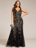Plus Size Mermaid V-Neck Sequined Appliques Formal Dresses & Gowns