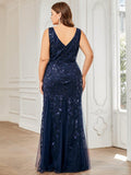 Plus Size Mermaid V-Neck Sequined Appliques Formal Dresses & Gowns