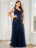 Plus Size Mermaid V-Neck Sequined Appliques Formal Dresses & Gowns