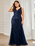 Plus Size Mermaid V-Neck Sequined Appliques Formal Dresses & Gowns
