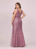 Plus Size Mermaid V-Neck Sequined Appliques Formal Dresses & Gowns